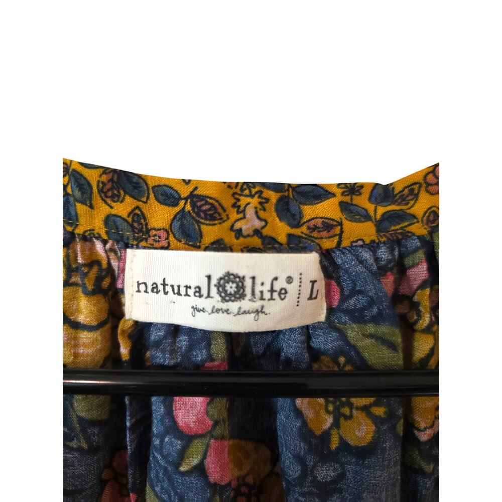 Natural Life Womens Floral Print V-neck Floral Blouse Size Large Blue Brown - Picture 3 of 3